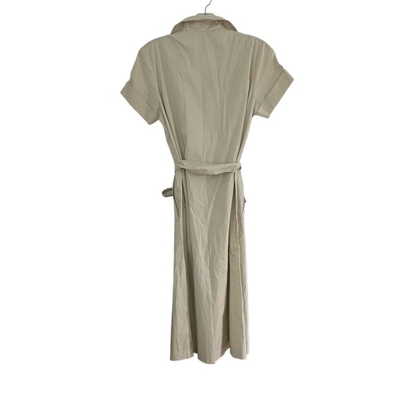 Adam Lippes Beige Tan Button Up Shirt Dress Belted Pockets  Minimalist Preppy 6 - Picture 6 of 6